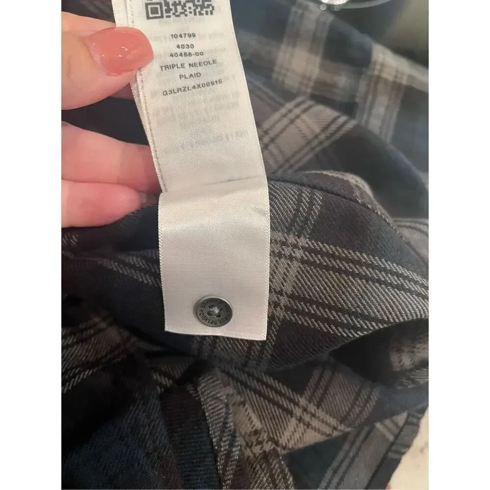 True Religion Triple Needle Plaid Blue Black Gray Flannel Button Down Shirt sz X